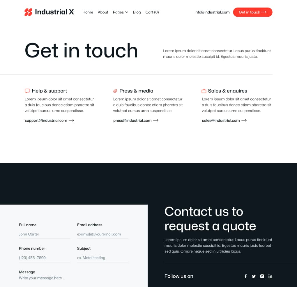 Industrial X - Contact V3 Page - Metallurgical Webflow Template